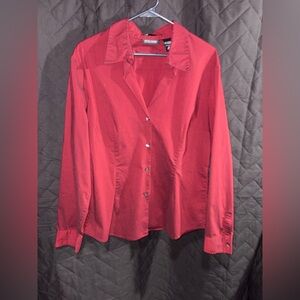 New York & Company Red Long Sleeve Button Down Shirt